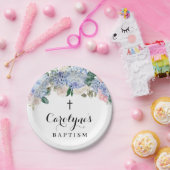 Blauwe hydrangea en ivoren Rozen Baptisme Papieren Bordje (Feest)