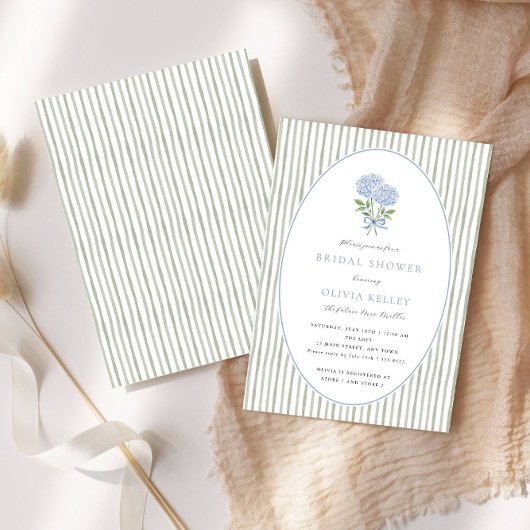 Blauwe Hydrangea en Strepen Bruidsdouche Kaart