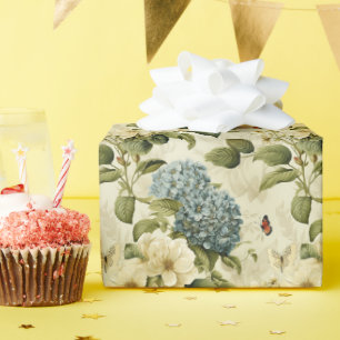   Blauwe Hydrangea en Vlinder Bloemen Cadeaupapier