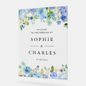 Blauwe Hydrangea en Witte Anemone Bruiloft Welkom Acryl Bord (Hoek)