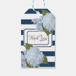 Blauwe Hydrangea Floral Modern Elegant Navy Stripe Cadeaulabel