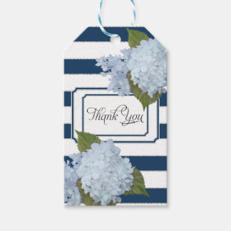 Blauwe Hydrangea Floral Modern Elegant Navy Stripe Cadeaulabel