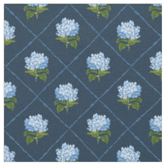 Blauwe Hydrangea Grandmillennial Navy Blue Stof