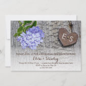 Blauwe hydrangea-herhoorn met houten hart bruiloft kaart (Voorkant)