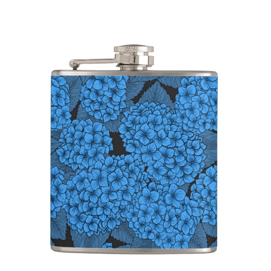 Blauwe hydrangea heupfles (Voorkant)