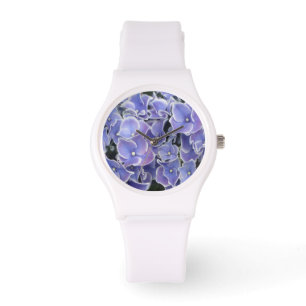 Blauwe Hydrangea hortensia met wit grens sportief Horloge