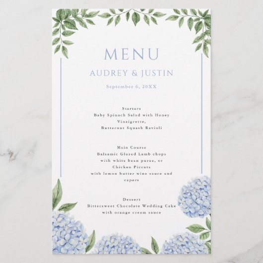 Blauwe Hydrangea ingelijste grens bruiloft papier  Flyer (Voorkant)