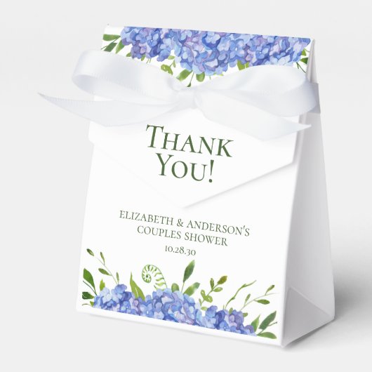 Blauwe Hydrangea Koppel Bruisfeest Bedankt Bedankdoosjes (Voorkant Zijde)