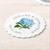 Blauwe Hydrangea Koppels Naam en trouwdatum Kartonnen Onderzetters (Gekanteld)