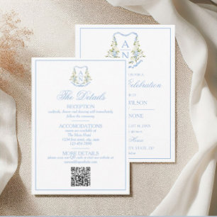 Blauwe Hydrangea Kuif Monogram Details RSVP Kaartje