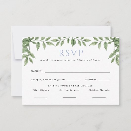 Blauwe Hydrangea Leaf Classic Wedding Reply RSVP Kaartje (Voorkant)