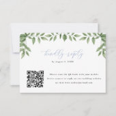 Blauwe Hydrangea Leaf QR Code Kalligrafie Beantwoo RSVP Kaartje (Voorkant)