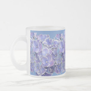 Blauwe hydrangea met witte rand Patroonglas Matglas Koffiemok