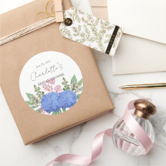 Blauwe Hydrangea Moderne Bloemrijke Bruidsdouche Ronde Sticker
