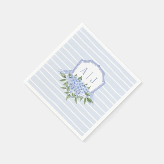 Blauwe Hydrangea Monogram Kam met Strepen Favor Servet