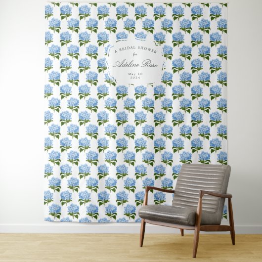 Blauwe Hydrangea Patterned Party Achtergrond Wandkleed (In situ)