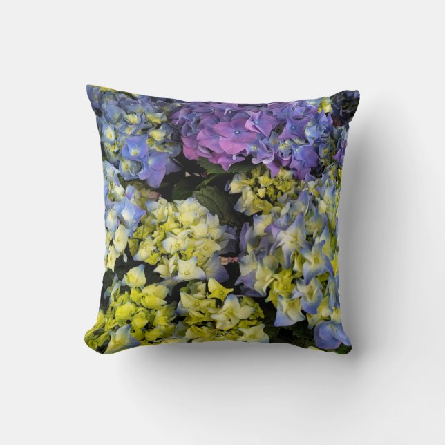 Blauwe hydrangea schoonheid kussen (Voorkant)