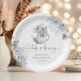 Blauwe Hydrangea theepartij baby shower Papieren Bordje