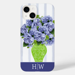 Blauwe Hydrangea Vaas Streep Monogram Kust Case-Mate iPhone 14 Hoesje