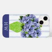 Blauwe Hydrangea Vaas Streep Monogram Kust Case-Mate iPhone Case (Achterkant (horizontaal))