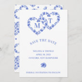 Blauwe Hydrangea verweven dubbel hart Save The Date (Voorkant / Achterkant)