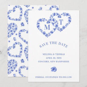 Blauwe Hydrangea verweven dubbel hart Save The Date