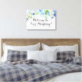 Blauwe Hydrangea Welkom op onze bruiloft Canvas Si (Insitu (Slaapkamer))