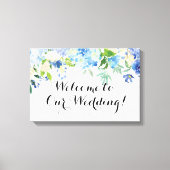 Blauwe Hydrangea Welkom op onze bruiloft Canvas Si (Voorkant)