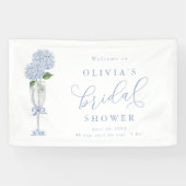 Blauwe Hydrangea & Zilveren Champagne Welkom Spandoek (Horizontaal)