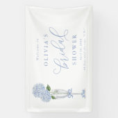 Blauwe Hydrangea & Zilveren Champagne Welkom Spandoek (Verticaal)