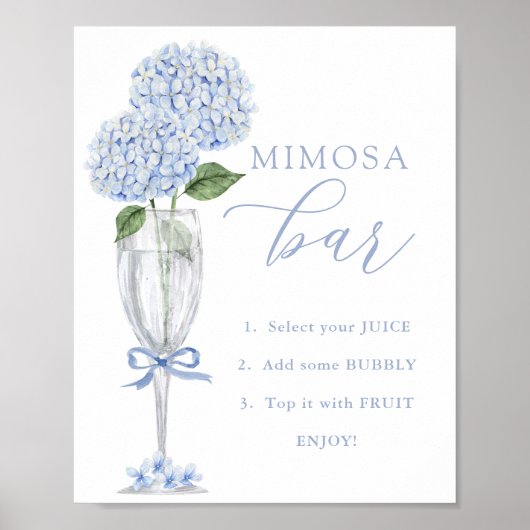Blauwe Hydrangea, Zilveren Mimosa Bar Douche Poster (Voorkant)