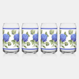 Blauwe Hydrangeas Bloemen Botanische Kunst Blikvorm Glas