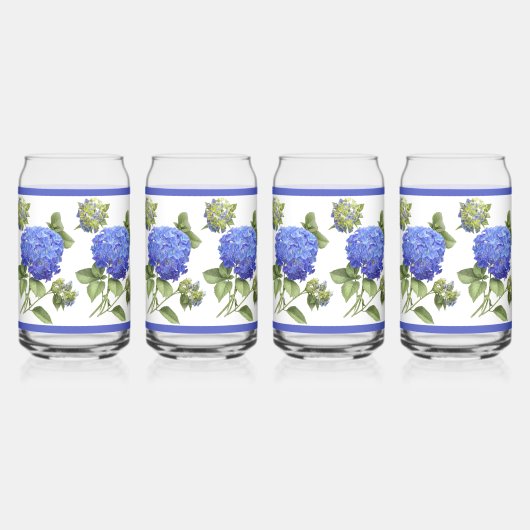 Blauwe Hydrangeas Bloemen Botanische Kunst Blikvorm Glas (Voorkant)