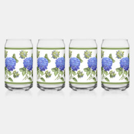 Blauwe Hydrangeas Bloemen Botanische Kunst Blikvorm Glas
