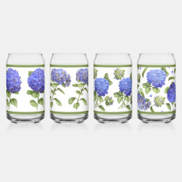 Blauwe Hydrangeas Botanische Kunst Kan Glas Set