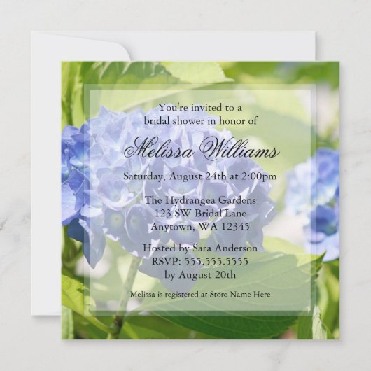 Blauwe hydrangeas Bridal Shower Invitations Kaart (Voorkant)