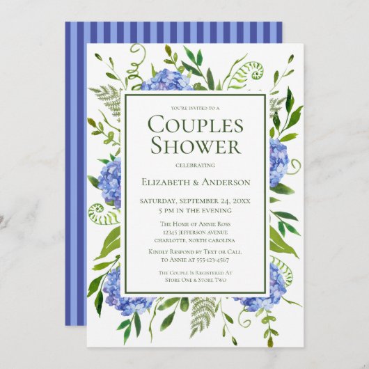 Blauwe Hydrangeas Couples Douche Kaart (Voorkant / Achterkant)