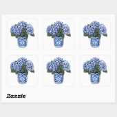 Blauwe hydrangeas in een Floral Ceramic Pot. Vierkante Sticker (Vel)