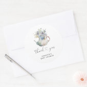 Blauwe Hydrangea's theepot baby shower Ronde Sticker (Envelop)
