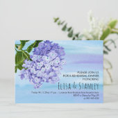 Blauwe hydrangeas trouwrepetitie diner kaart (Staand voorkant)