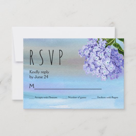 Blauwe hydrangeas waterverf florale bruiloft RSVP (Voorkant)