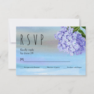 Blauwe hydrangeas waterverf florale bruiloft RSVP Kaartje