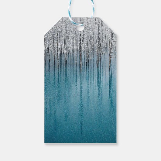 Blauwe ijsbomen cadeaulabel (Achterkant)