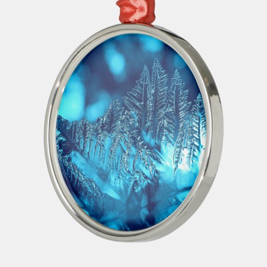 Blauwe ijsfoto 2 metalen ornament (Links)