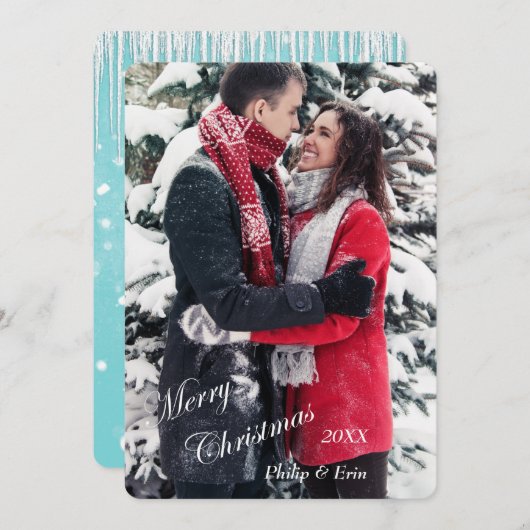 Blauwe ijskap sneeuw Moderne Kerstmis Feestdagenkaart (Voorkant / Achterkant)