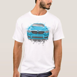 Blauwe illustratie van sportauto's in Waterverf st T-shirt
