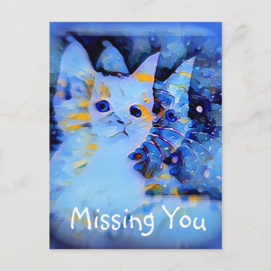 Blauwe impressionist Style Kitten Art ontbreekt u Briefkaart (Voorkant)