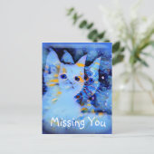 Blauwe impressionist Style Kitten Art ontbreekt u Briefkaart (Staand voorkant)