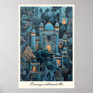 Blauwe Indiase Paleis Kunstprint Pichwai Stijl Muu Poster