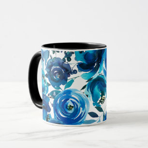Blauwe Indigo Bloemige Bloemen Elegante Shabby Chi Mok